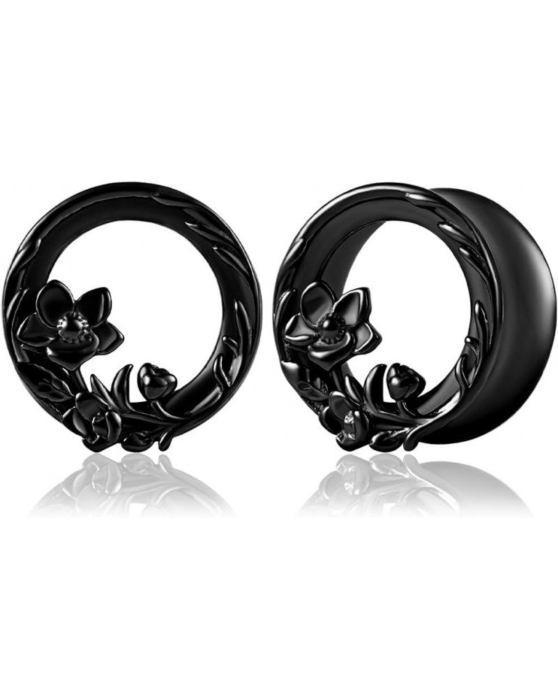 2PCS Ear Gauges 316 Stainless Steel Cute Roses Ear Tunnels Plug Expander Ear Stretcher Ear Piercing Body Jewelry Black $11.09...