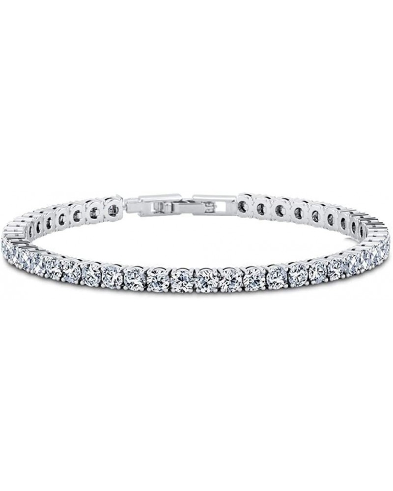 14K Gold Plated Cubic Zirconia Round 4MM Classic Tennis 7.5 in Bracelet for Women White Gold $10.61 Bracelets