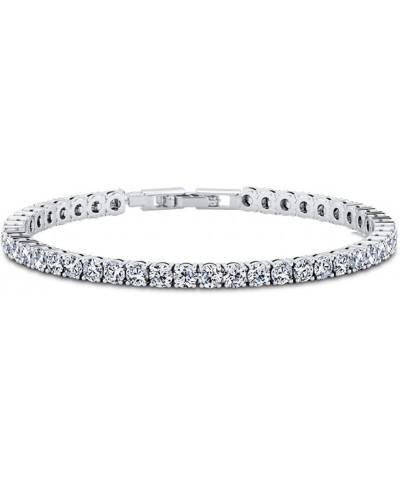 14K Gold Plated Cubic Zirconia Round 4MM Classic Tennis 7.5 in Bracelet for Women White Gold $10.61 Bracelets