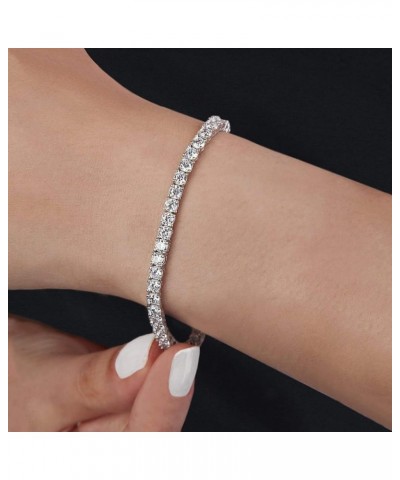 14K Gold Plated Cubic Zirconia Round 4MM Classic Tennis 7.5 in Bracelet for Women White Gold $10.61 Bracelets