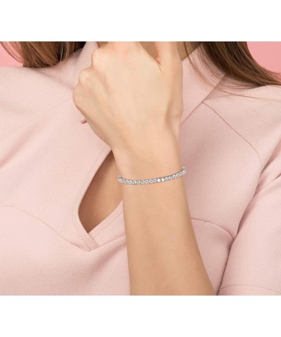 14K Gold Plated Cubic Zirconia Round 4MM Classic Tennis 7.5 in Bracelet for Women White Gold $10.61 Bracelets