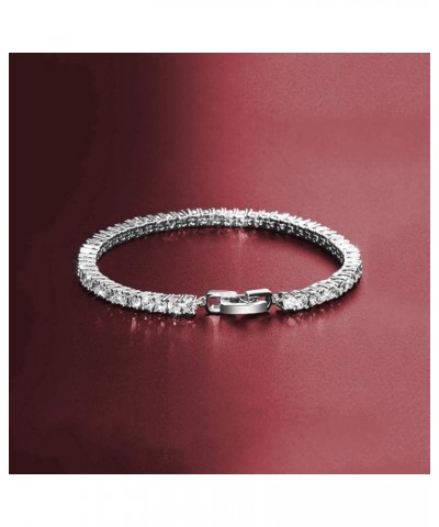 14K Gold Plated Cubic Zirconia Round 4MM Classic Tennis 7.5 in Bracelet for Women White Gold $10.61 Bracelets