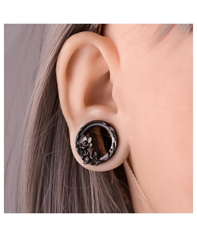 2PCS Ear Gauges 316 Stainless Steel Cute Roses Ear Tunnels Plug Expander Ear Stretcher Ear Piercing Body Jewelry Black $11.09...