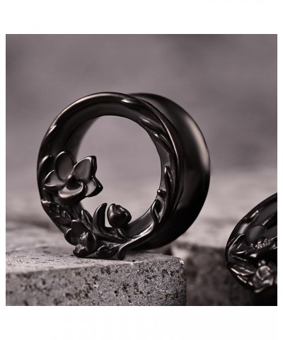 2PCS Ear Gauges 316 Stainless Steel Cute Roses Ear Tunnels Plug Expander Ear Stretcher Ear Piercing Body Jewelry Black $11.09...