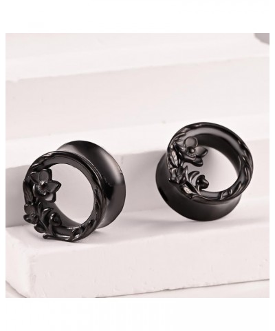 2PCS Ear Gauges 316 Stainless Steel Cute Roses Ear Tunnels Plug Expander Ear Stretcher Ear Piercing Body Jewelry Black $11.09...