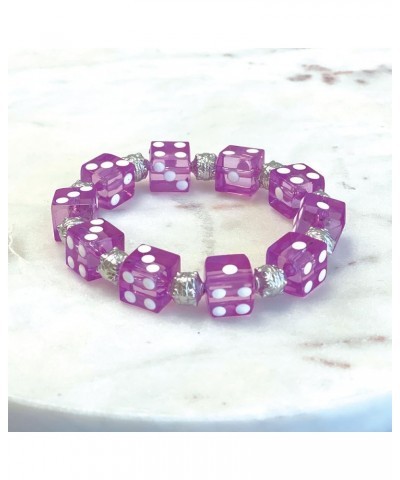 Hand Painted Red Dice Beaded Stretch Bracelet, 7 5 inch Purple $7.63 Bracelets