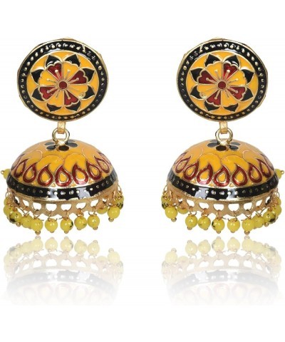 Traditional Handmade Meenakari Dome Shape Multicolour Lightweight Brass Metal Jhumka for Women & Girls Yellow & Black $17.69 ...