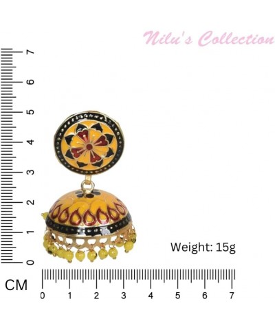 Traditional Handmade Meenakari Dome Shape Multicolour Lightweight Brass Metal Jhumka for Women & Girls Yellow & Black $17.69 ...