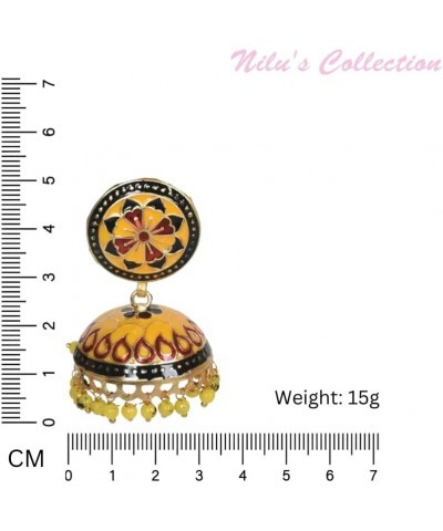 Traditional Handmade Meenakari Dome Shape Multicolour Lightweight Brass Metal Jhumka for Women & Girls Yellow & Black $17.69 ...