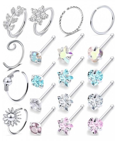 18G 20G Nose Rings Hoops for Women 316L Surgical Steel Clear CZ Heart Star Nose Stud Flower Leaf CZ Nose hoops Nostril Nose P...