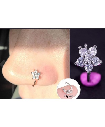 18G 20G Nose Rings Hoops for Women 316L Surgical Steel Clear CZ Heart Star Nose Stud Flower Leaf CZ Nose hoops Nostril Nose P...