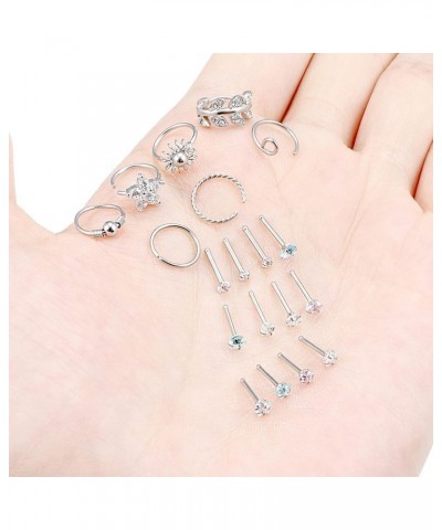 18G 20G Nose Rings Hoops for Women 316L Surgical Steel Clear CZ Heart Star Nose Stud Flower Leaf CZ Nose hoops Nostril Nose P...