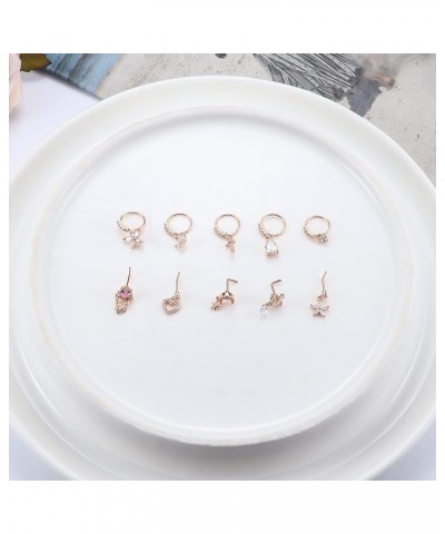 10 Pcs 20G Dangle Nose Rings Studs for Women 316L Stainless Steel L Shaped Nose Studs Heart Butterfly Moon Star Snowflake CZ ...