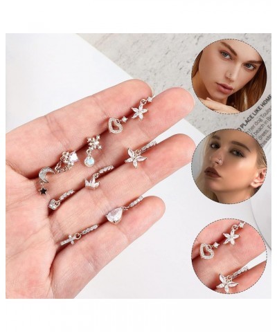 10 Pcs 20G Dangle Nose Rings Studs for Women 316L Stainless Steel L Shaped Nose Studs Heart Butterfly Moon Star Snowflake CZ ...