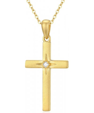 14K Gold Natural Diamond Cross Necklace for Women, Dainty Gold Diamond Accent Cross Pendant Jewelry Religious Blessing Gift f...