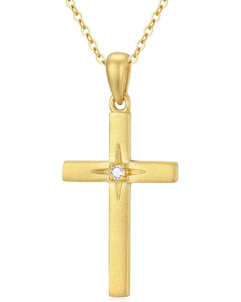 14K Gold Natural Diamond Cross Necklace for Women, Dainty Gold Diamond Accent Cross Pendant Jewelry Religious Blessing Gift f...