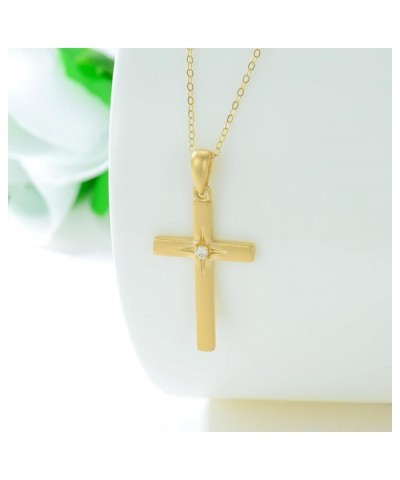 14K Gold Natural Diamond Cross Necklace for Women, Dainty Gold Diamond Accent Cross Pendant Jewelry Religious Blessing Gift f...