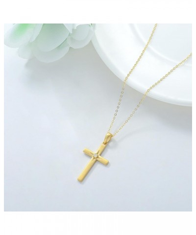 14K Gold Natural Diamond Cross Necklace for Women, Dainty Gold Diamond Accent Cross Pendant Jewelry Religious Blessing Gift f...