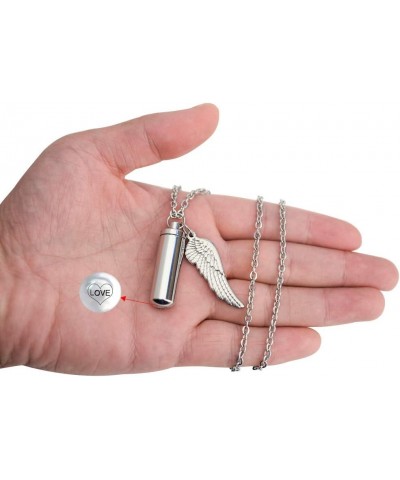 Cylinder Cremation Urn Necklace for Ashes Memorial Keepsake Pendant with Angel Wing Stainless Steel Remembrance Jewelry non-e...