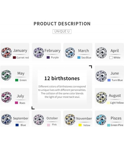 925 Sterling Silver Birthstone Bead Charm Jewelry for Charms Bracelets for Women Mother Sister for Gifts for Birthday Mother'...