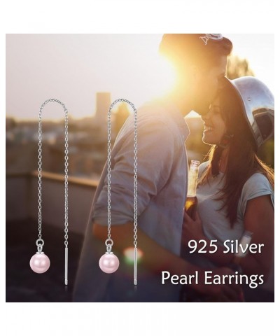 Pearl Threader Earrings 925 Sterling Silver Long Piercing Pearl Tassel Drop Dangle Ear Line Eardrop Earrings Jewelry for Wome...