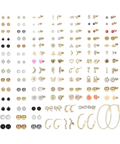 93 Pairs Assorted Multiple Stud Earrings Set for Women Cute Simple Faux Pearl Hoop Earrings Bar Moon Star CZ Stud Earring Jew...