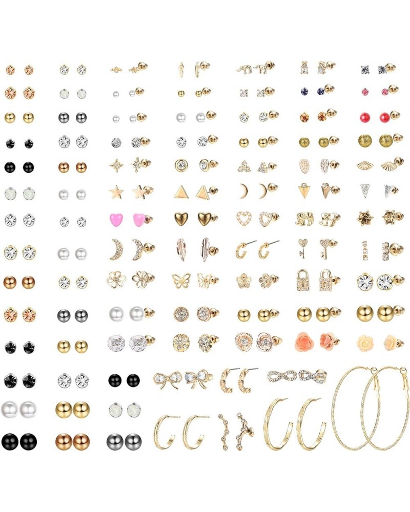 93 Pairs Assorted Multiple Stud Earrings Set for Women Cute Simple Faux Pearl Hoop Earrings Bar Moon Star CZ Stud Earring Jew...