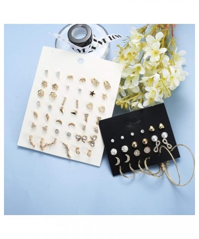 93 Pairs Assorted Multiple Stud Earrings Set for Women Cute Simple Faux Pearl Hoop Earrings Bar Moon Star CZ Stud Earring Jew...