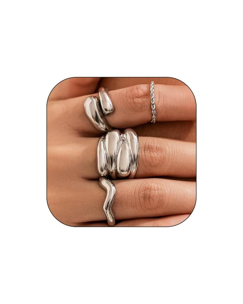 Chunky Gold Rings for Women Adjustable Silver Dome Chunky Rings Set Stackable Open Bold Thick Rings Silver Solid Chunky Rings...