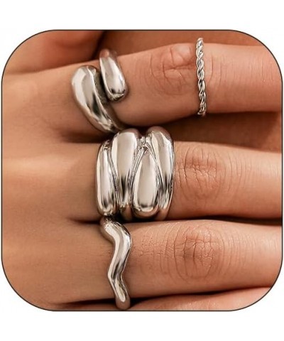 Chunky Gold Rings for Women Adjustable Silver Dome Chunky Rings Set Stackable Open Bold Thick Rings Silver Solid Chunky Rings...