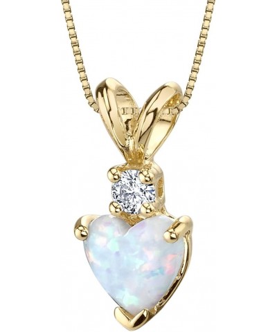 14K Yellow Gold Created White Opal and Genuine Diamond Pendant for Women, Heart Shape Solitaire, 6mm $49.92 Necklaces