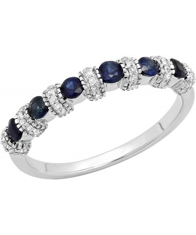 14K Gold Round Blue Sapphire And White Diamond Bridal Stackable Wedding Band Anniversary Ring White Gold $139.10 Others