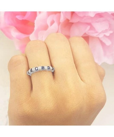 14K Gold Round Blue Sapphire And White Diamond Bridal Stackable Wedding Band Anniversary Ring White Gold $139.10 Others