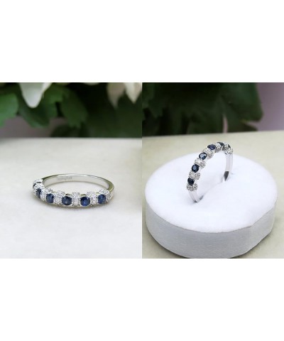 14K Gold Round Blue Sapphire And White Diamond Bridal Stackable Wedding Band Anniversary Ring White Gold $139.10 Others