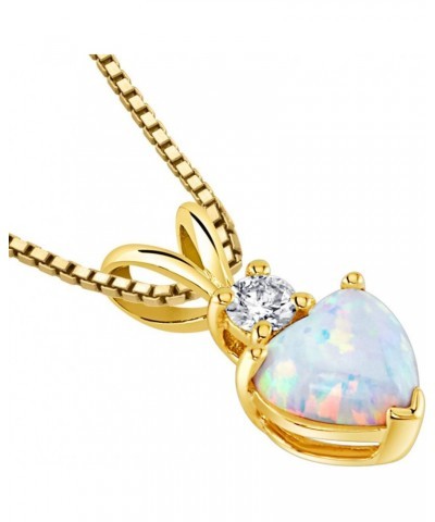 14K Yellow Gold Created White Opal and Genuine Diamond Pendant for Women, Heart Shape Solitaire, 6mm $49.92 Necklaces