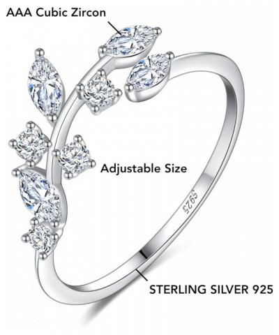 CZ S925 Sterling Silver Leaf Design Ring for Women, Eternity Band Ring, Adjustable Silver $10.79 Rings