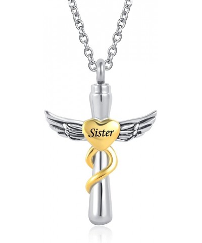 Guardian Angel Wing Cremation Urn Necklace for Ashes Cross Heart Love Memorial Keepsake Pendant Jewerlry Women Sister $9.68 N...