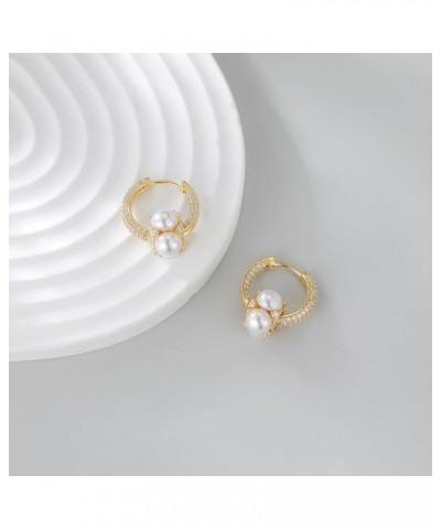 14K Gold Plated Hoop Earrings for Women, Dainty Lightweight Zirconia CZ Pearl Hoop Earrings Huggies Chunky Statement Jewelry ...