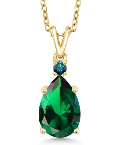 18K Yellow Gold Plated Silver Green Nano Emerald and Blue Diamond Pendant Necklace For Women | 2.51 Cttw | Pear Shape 12X8MM ...