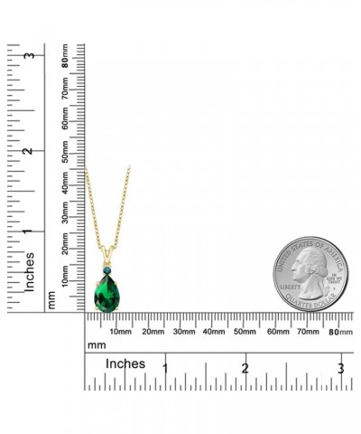 18K Yellow Gold Plated Silver Green Nano Emerald and Blue Diamond Pendant Necklace For Women | 2.51 Cttw | Pear Shape 12X8MM ...