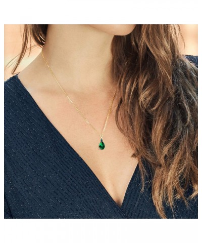 18K Yellow Gold Plated Silver Green Nano Emerald and Blue Diamond Pendant Necklace For Women | 2.51 Cttw | Pear Shape 12X8MM ...