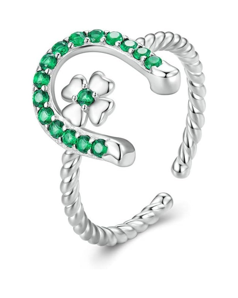 CZ Horseshoe 925 Sterling Silver Ring for Women Girls Love U Clover Flower Adjustable Twisted Open Band Finger Rings Comfort ...