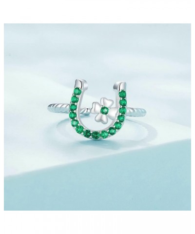 CZ Horseshoe 925 Sterling Silver Ring for Women Girls Love U Clover Flower Adjustable Twisted Open Band Finger Rings Comfort ...