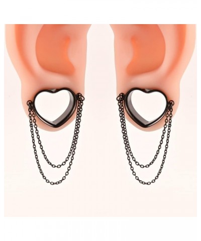 2PCS Cute Heart Ear Gauges with Chains Hypoallergenic 316 Stainless Steel Plugs for Earrings Tunnels Piercing Expander Stretc...