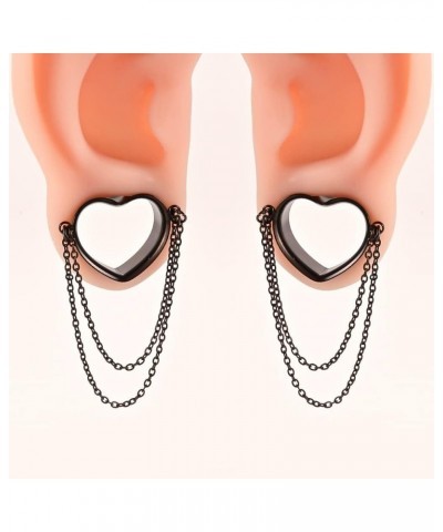 2PCS Cute Heart Ear Gauges with Chains Hypoallergenic 316 Stainless Steel Plugs for Earrings Tunnels Piercing Expander Stretc...