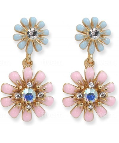 Daisy Flower Dangle Earrings Gold Plated Enamel Cubic Zirconia Earrings for Women Girls Floral Romantic Jewelry Pink $8.39 Ea...