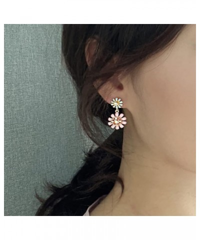 Daisy Flower Dangle Earrings Gold Plated Enamel Cubic Zirconia Earrings for Women Girls Floral Romantic Jewelry Pink $8.39 Ea...