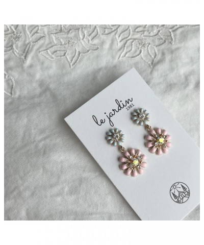 Daisy Flower Dangle Earrings Gold Plated Enamel Cubic Zirconia Earrings for Women Girls Floral Romantic Jewelry Pink $8.39 Ea...