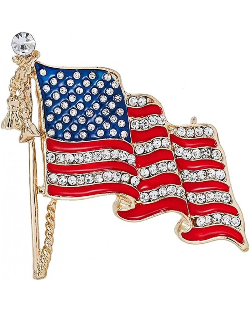 USA Flag Lapel Pin Cute Rhinestone Painting Oil Enamel Brooch Crystal Flagpole Bag Clothes Fashion Jewelry American Flag Badg...