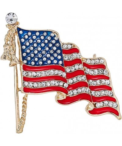 USA Flag Lapel Pin Cute Rhinestone Painting Oil Enamel Brooch Crystal Flagpole Bag Clothes Fashion Jewelry American Flag Badg...